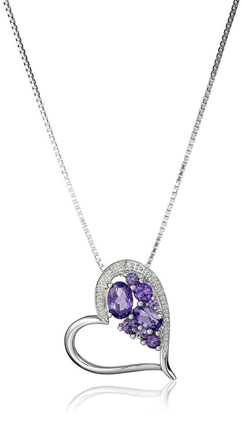 Sterling Silver Diamond Accent Amethyst Heart Pendant Necklace 18