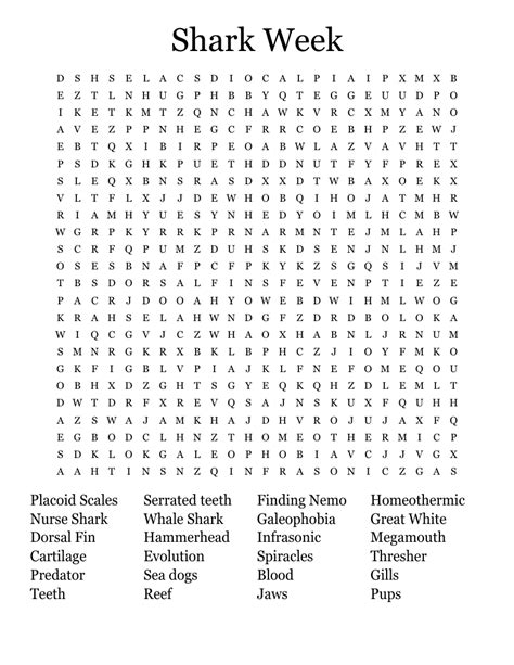 Shark Word Search Printable