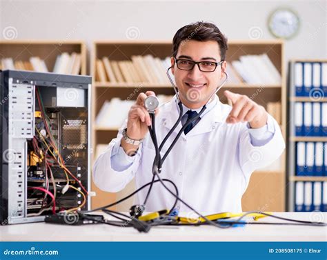 It Technician Repairing Broken Pc Desktop Computer Stock Image Image