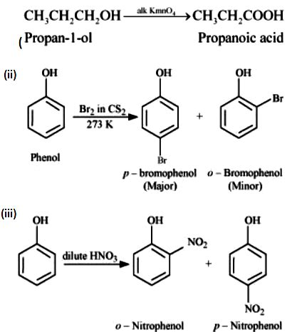 Give equations of the following reactions: (i) Oxidation of propan-1-ol ...