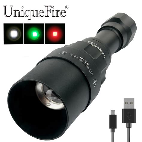 Uniquefire 1605 Usb Rechargeable T50 Xre Led Flashlight White Green Red