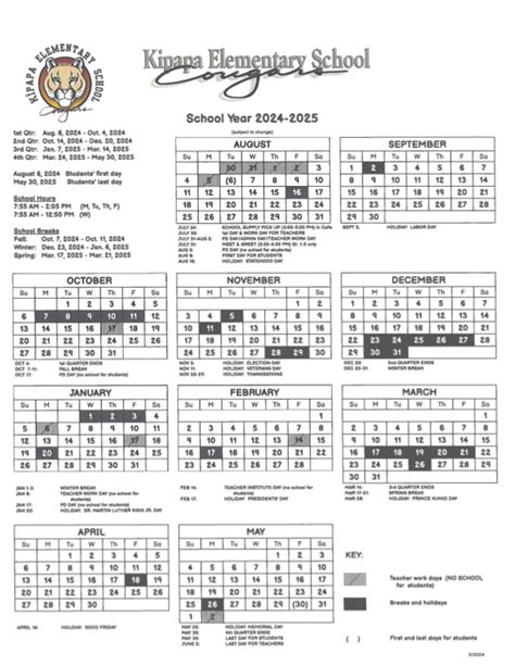 Sy 2024 25 School Calendar About Us Kipapa Elementary School