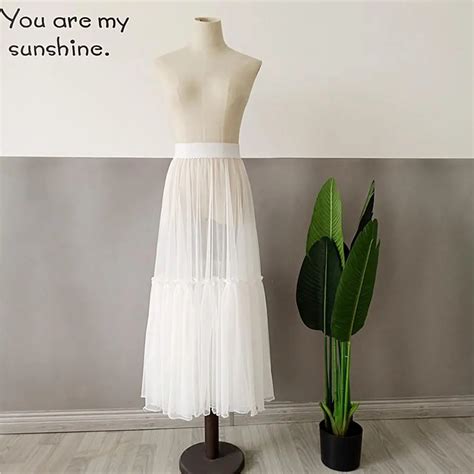 2020 Summer Vintage See Through Skirt Womens Elastic High Waist Tulle