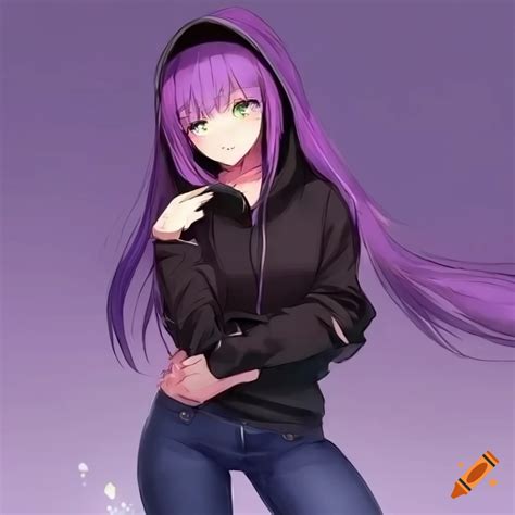 Anime girl with purple hair and stylish outfit on Craiyon
