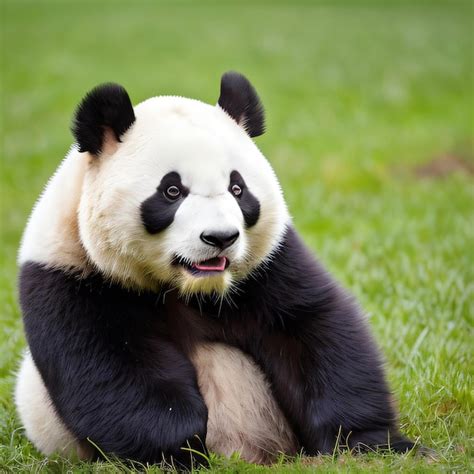 Um Urso Panda Est Sentado Na Grama Os Bra Os Cruzados Foto Premium