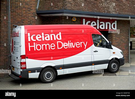 Iceland Home Delivery Van parked outside Iceland store, England UK ...