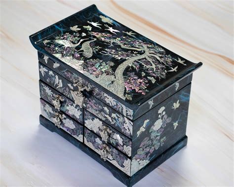 Mother Of Pearl Korean Jewelry Box Lacquer Jewelry Box With Drawers