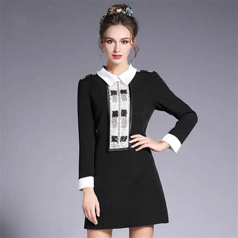 Buy Spring New Embellished Contrast Collar Dress Women