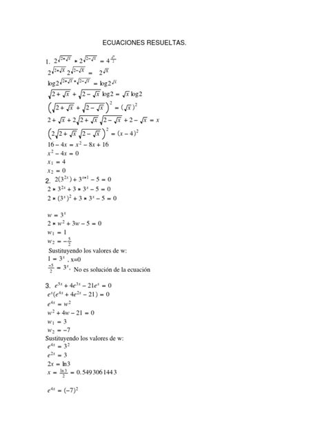 Ecuaciones Exponenciales Y Logarítmicas Resueltas Pdf