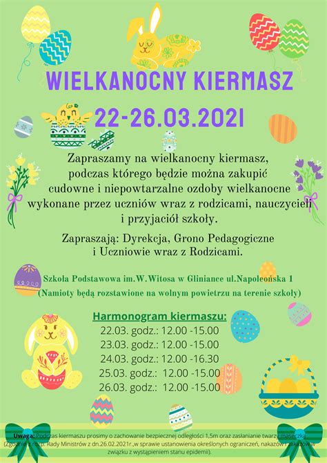 Plakat KIermaszu Wielkanocnego Organizowanego Przy Szkole Podstawowej W