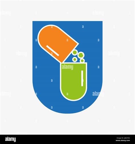 Letter U Medicine Tablet Logo Concept For Healthcare Logo Sign Vector