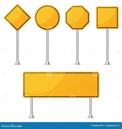 Set Of Yellow Blank Road Sign Vector Illustration Stock Vector