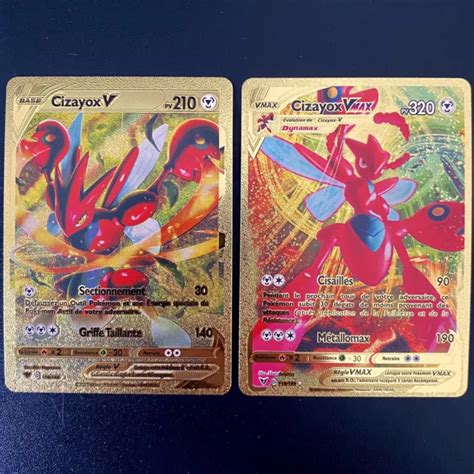 X2 CARTE POKÉMON GOLD Métal Cizayox V et VMAX Cartes OR NEUVES FR EUR