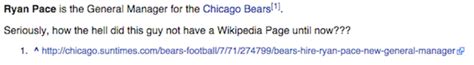 Chicago Bears GM Ryan Pace didn't have a Wikipedia page until Thursday ...