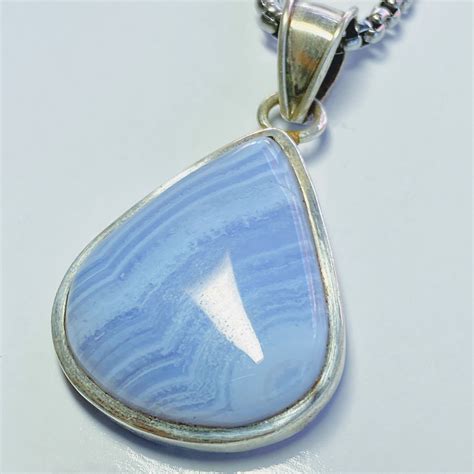 Natural Blue Chalcedony Pendant Blue Lace Agate Sky Blue Etsy