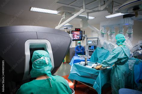 Robotic Surgery In The Operating Room During A Hysterectomy Stock