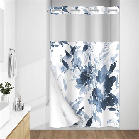 Amazon WITHLOC No Hook Shower Curtain With Snap In Liner Floral