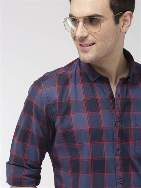 Buy Mast And Harbour Men Navy Blue And Red Regular Fit Checked Casual Shirt Shirts For Men