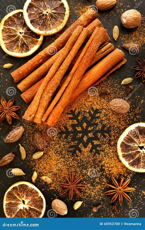 Christmas Spices On Black Background Stock Photo Image Of Ingredients