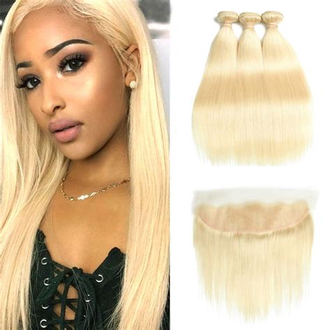 613 Blonde Bundles Brazilian Remy Straight Human Hair Lace Frontal