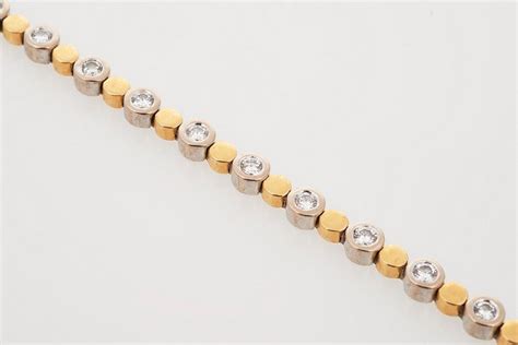 18 Ct Yellow And White Gold Diamond Tennis Bracelet Two Tone