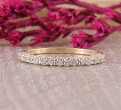 14k Yellow Gold Diamond Eternity Wedding Band Delicate And Etsy