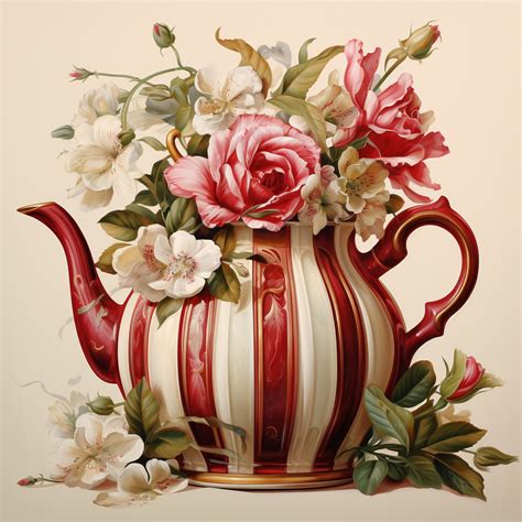 Candy Striped Floral Teapot Art Free Stock Photo - Public Domain Pictures