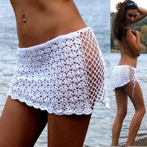 Women Sexy Knit Crochet Bikini Cover Up Skirts Lace Up Bandage High