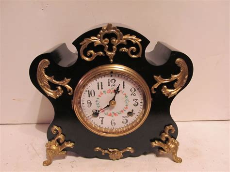 Fancy Antique New Haven Cast Iron Mantle 8 Day Clock With Rococo
