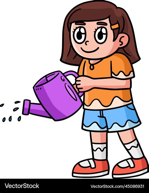 Earth Day Girl Watering Plants Cartoon Clipart Vector Image