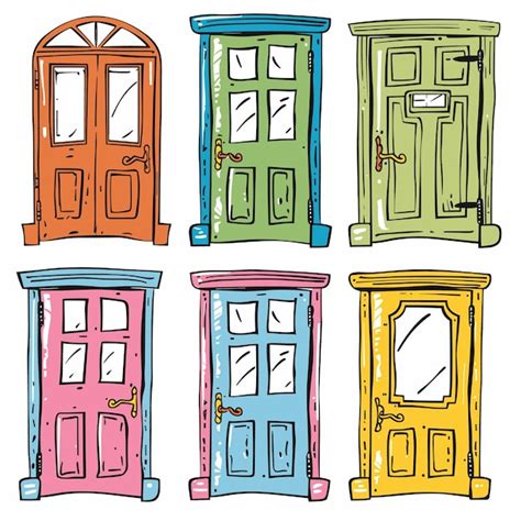 Premium Vector Six Colorful Cartoon Doors Handdrawn Style Variety