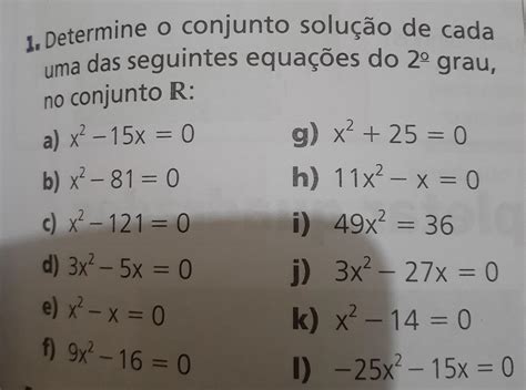 1 Determine O Conjunto Solução De Cada Uma Das Seguintes Equações Do