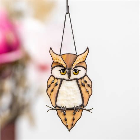 Horned Owl Stained Glass Suncatcher For Window Decoration