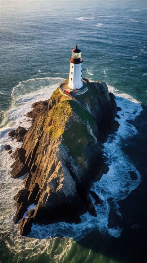 A Solitary Lighthouse Stands Sentinel On A Rugged Bluff Its Beam A