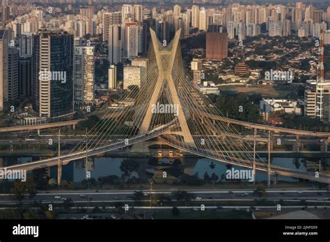 Aerial View Of Octavio Frias De Oliveira Bridge Ponte Estaiada Over