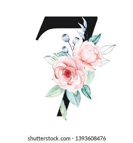 Number One Watercolor Flowers Roses Leaf Stock Illustration 1393608485