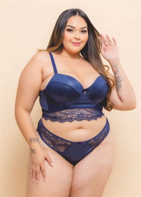 Conjunto Plus Size Cirre Renda Seduction Marinho Mais Que Lingerie