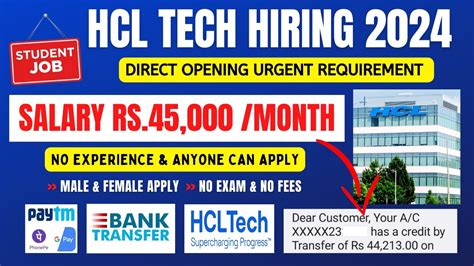 Hcl Job Openings For Freshers 2024 Tamil 🔥 Rs45000month💥urgent Requirement 💸 Hcl New