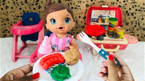 MINHA BABY ALIVE COMENDO COMIDINHA DE MASSINHA PLAYDOH MAMADEIRA