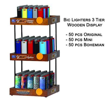 Bic Lighters 3 Tier Wooden Display | eSmokeShop