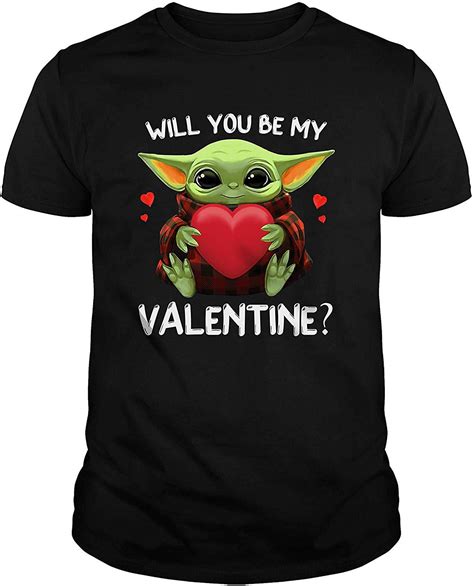 Baby Yoda Hug Heart Will You Be My Valentine Buffalo Plaid Unisex Tshirt