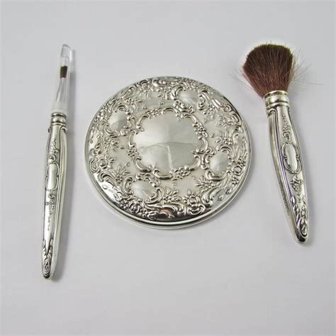 Vintage Sterling Silver Makeup Set Brushes And Mirror Towle Etsy Silver Vanity Silver Makeup