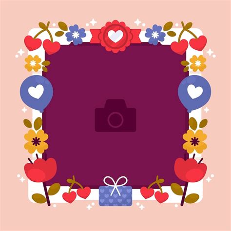 Plantilla de marco de foto de amor de diseño plano Vector Gratis