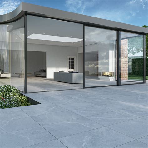 Roca White Slate Effect Outdoor Porcelain Paving Slabs 900x600mm