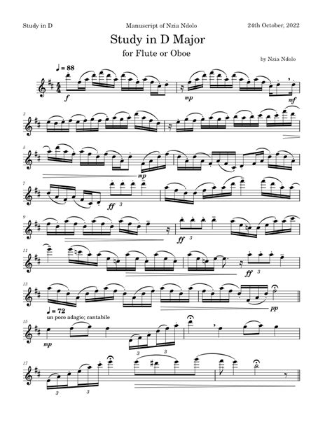 Etude In D Sheet Music For Oboe Solo