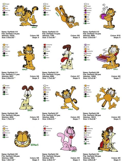 9 Garfield Embroidery Designs Juli History