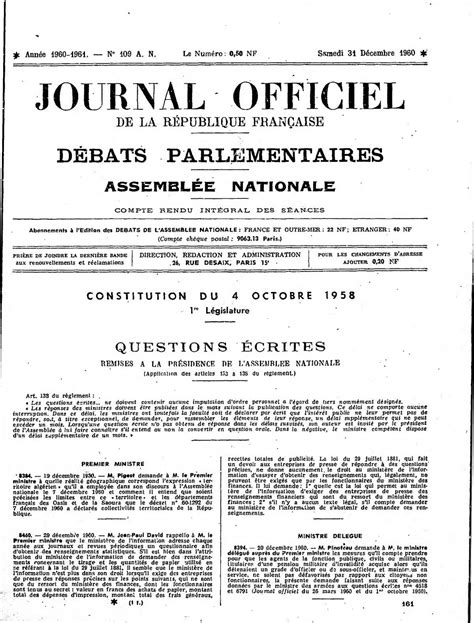 Journal officiel du samedi 31 décembre 1960 Archives de l