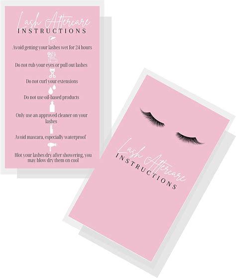 Lash Extension Aftercare Instructions Cards Pack X Inch