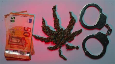 Criminal Detention Drugs Money Handcuffs Police Red Flashing Light Flashes Stock Footage