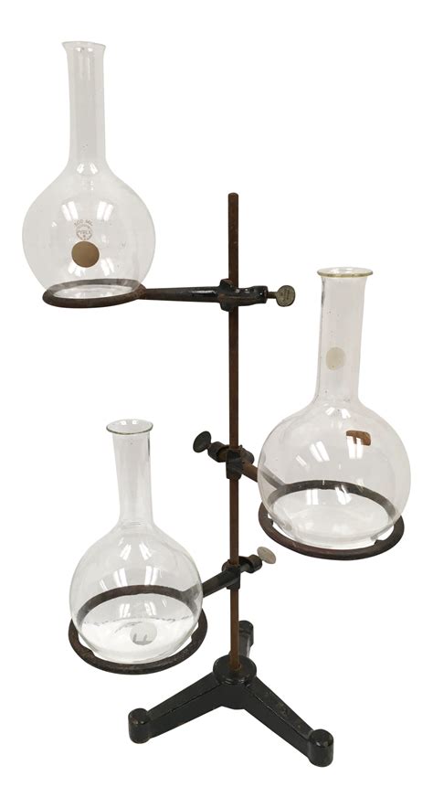 Antique Chemistry Lab Stand With Glass Beakers 4 Pc Set Science Room